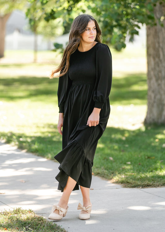 Renee Smocked Bodice Long Sleeve Maxi Dress