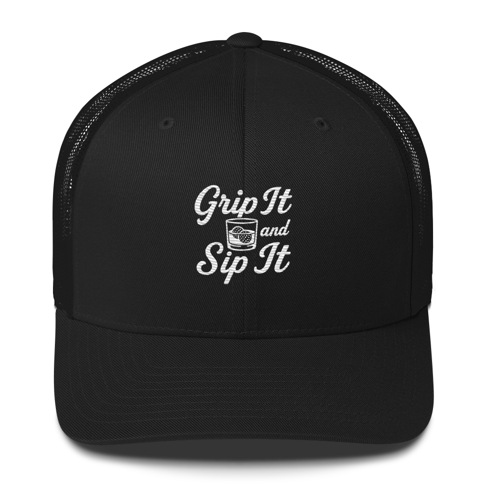 Grip It and Sip It Classic Golf Trucker Hat LXIX GOLF CLUB