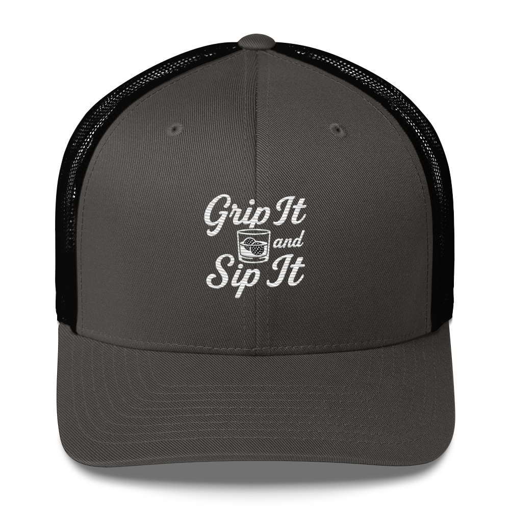 Grip It and Sip It Classic Golf Trucker Hat LXIX GOLF CLUB