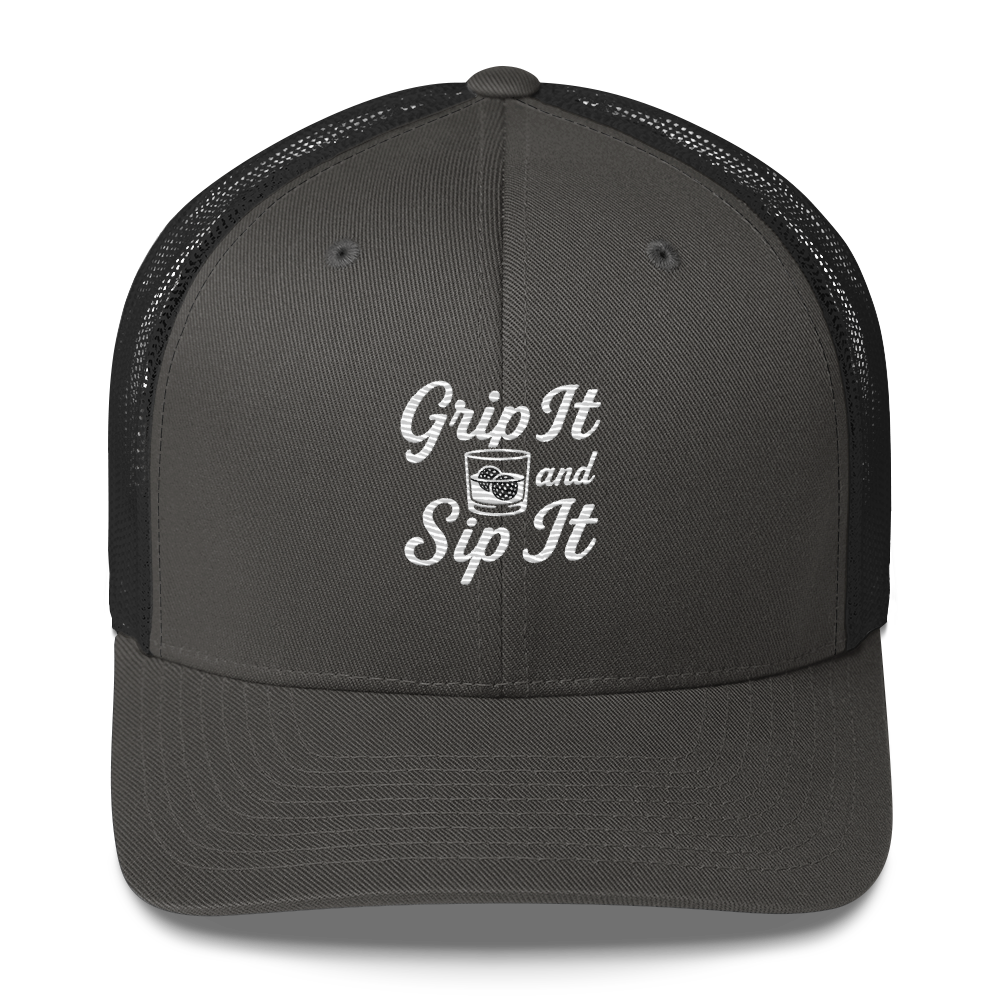 Grip It and Sip It Classic Golf Trucker Hat LXIX GOLF CLUB