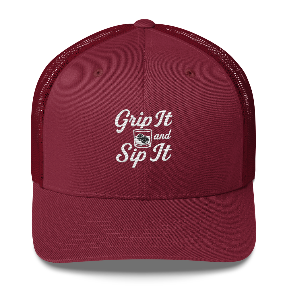 Grip It and Sip It Classic Golf Trucker Hat LXIX GOLF CLUB