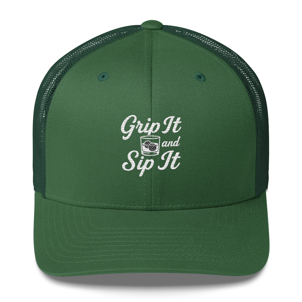 Grip It and Sip It Classic Golf Trucker Hat LXIX GOLF CLUB