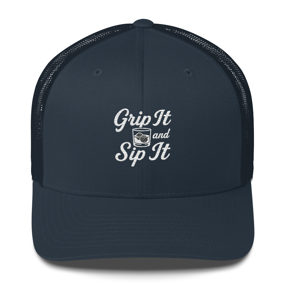 Grip It and Sip It Classic Golf Trucker Hat LXIX GOLF CLUB