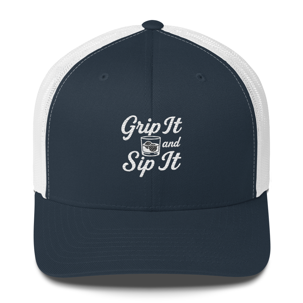 Grip It and Sip It Classic Golf Trucker Hat LXIX GOLF CLUB
