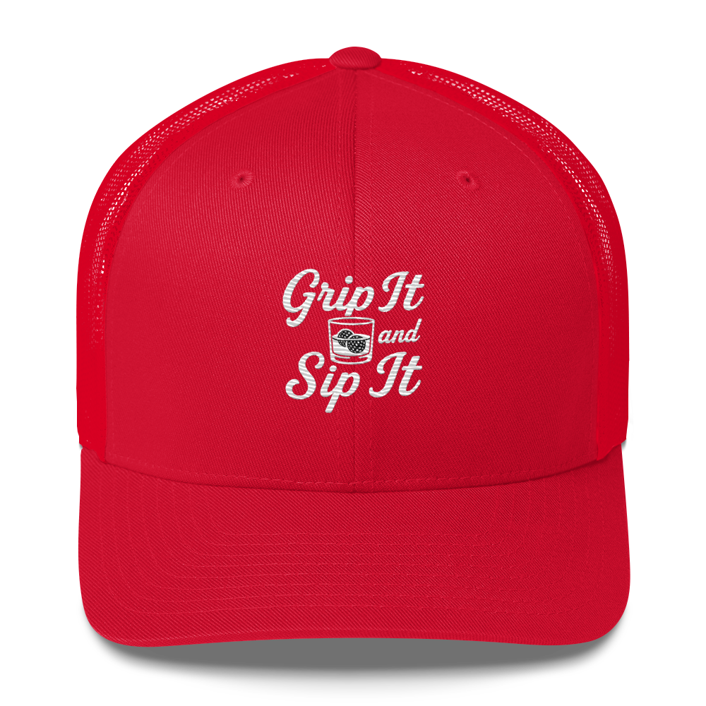 Grip It and Sip It Classic Golf Trucker Hat LXIX GOLF CLUB