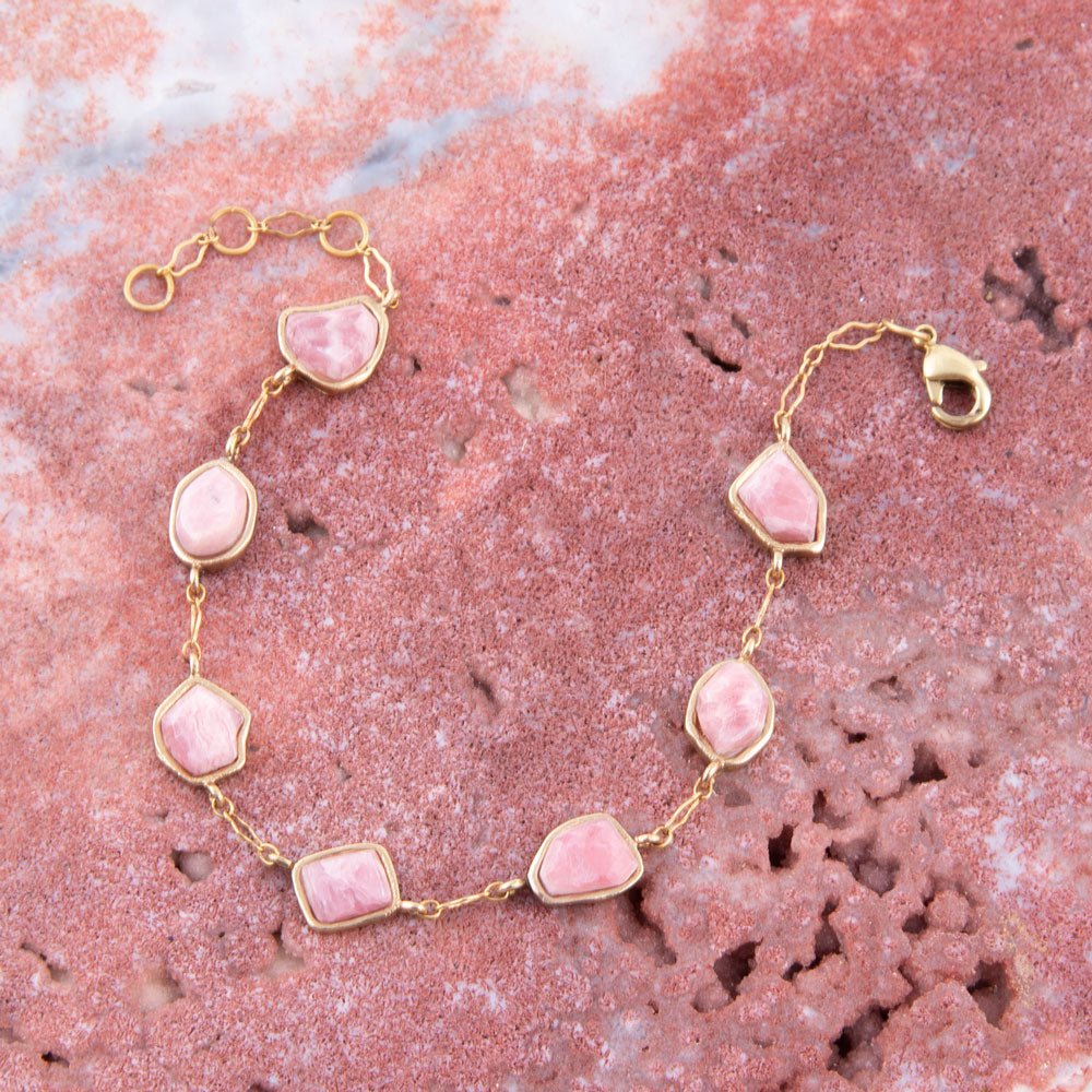 Pink Rhodonite and Golden Line Bracelet