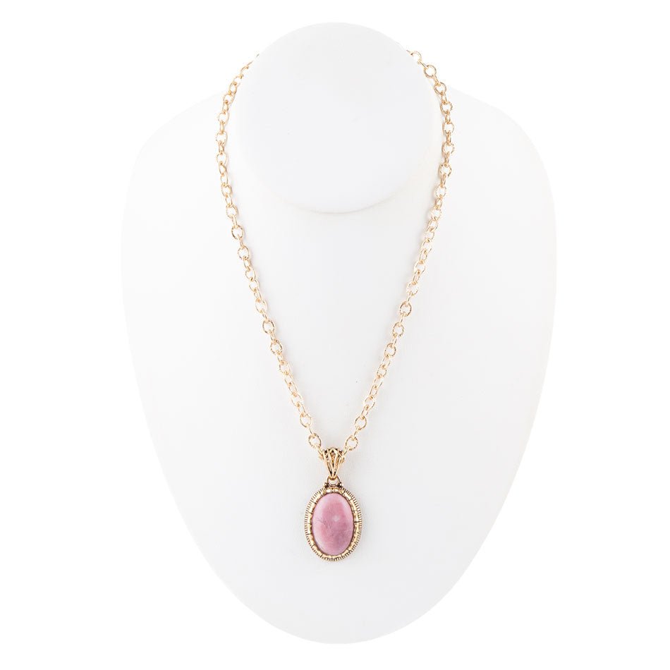 Rhodonite and Bronze Pendant Necklace