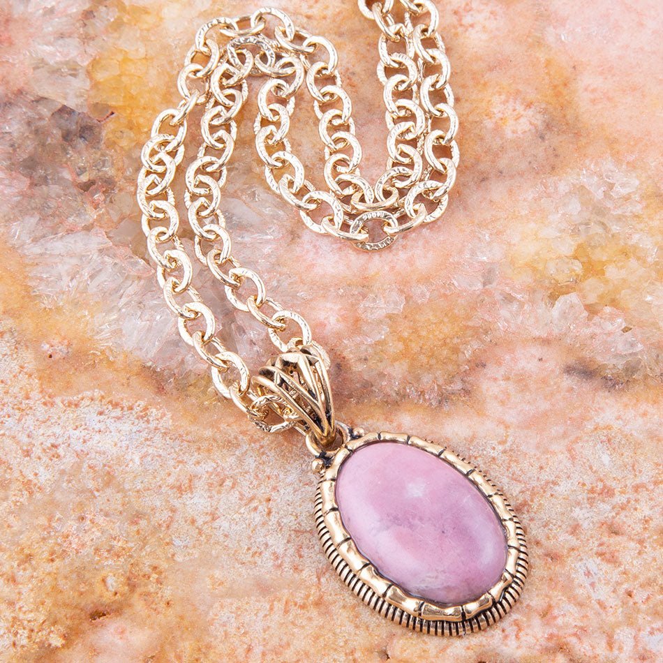 Rhodonite and Bronze Pendant Necklace