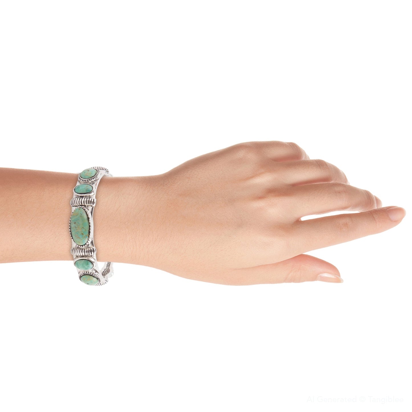 Ribbed Sterling Silver and Blue Turquoise Cuff Bracelet