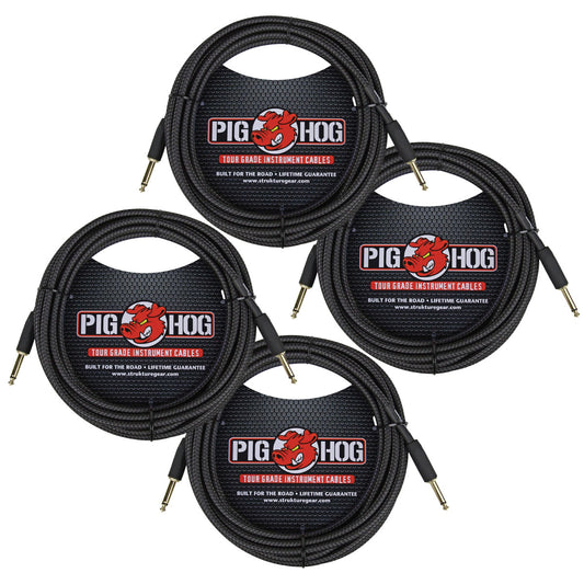 Woven Black 20 Ft Instrument Cable Pig Hog PCH20BK Vintage Series 4 Pack