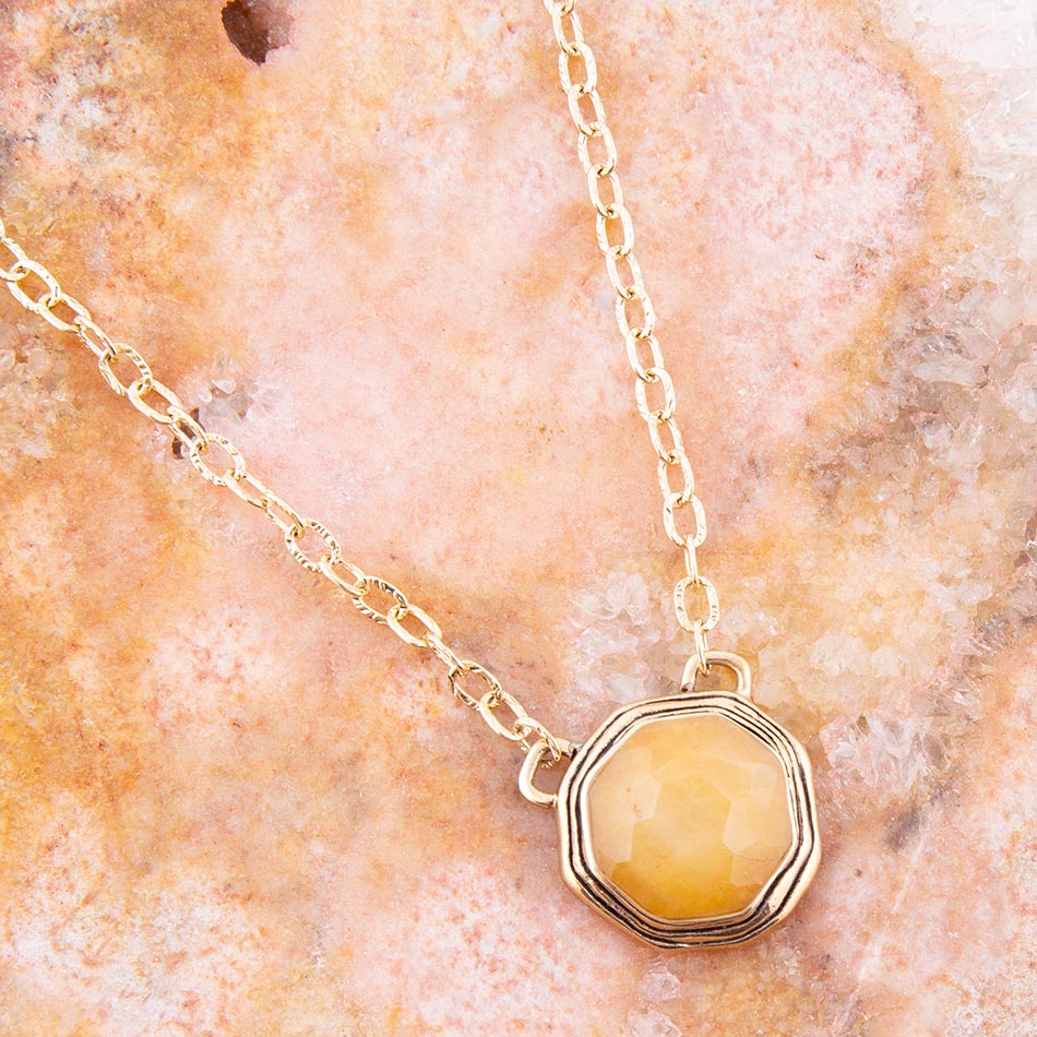 River Rocks Yellow Quartz and Golden Bronze Necklace