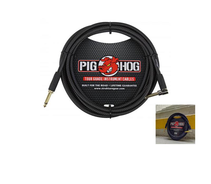 Guitar Instrument Cable 10ft Right Angle Pig Hog PCH10BKR Black Woven