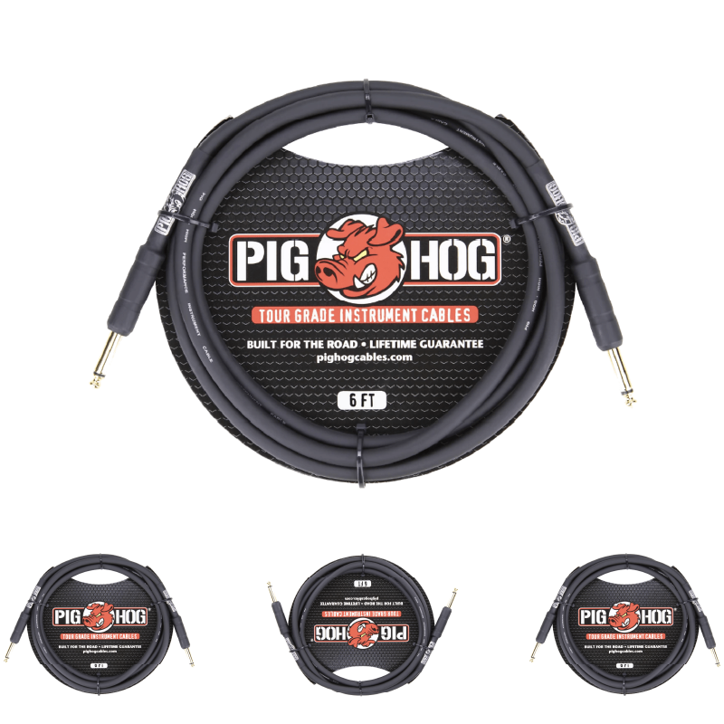 8mm 1/4 Straight Instrument Guitar Cord 6 Feet Patch Cable Black Pig Hog PH6