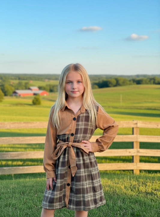 Plaid Tie Dress Faux Suede Flannel Dress Country Chic Baby Co