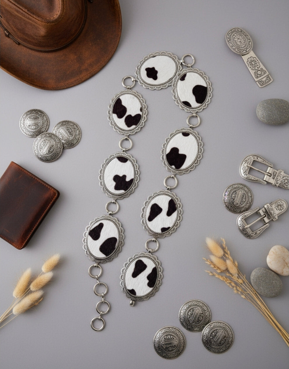 Faux Cowhide Kids Chain Belt 30 Inch Conch