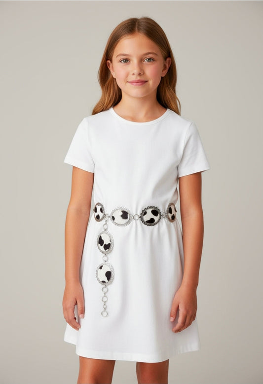 Faux Cowhide Kids Chain Belt 30 Inch Conch