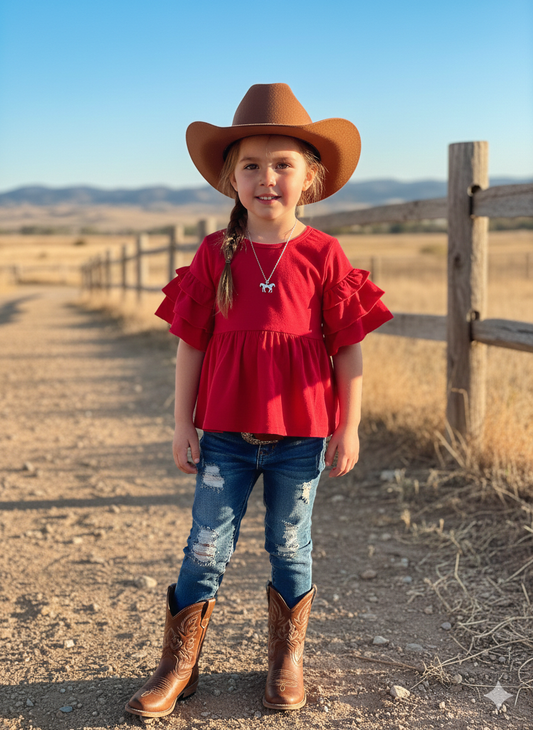 Triple Ruffle Sleeve Ribbed Baby Doll Shirt