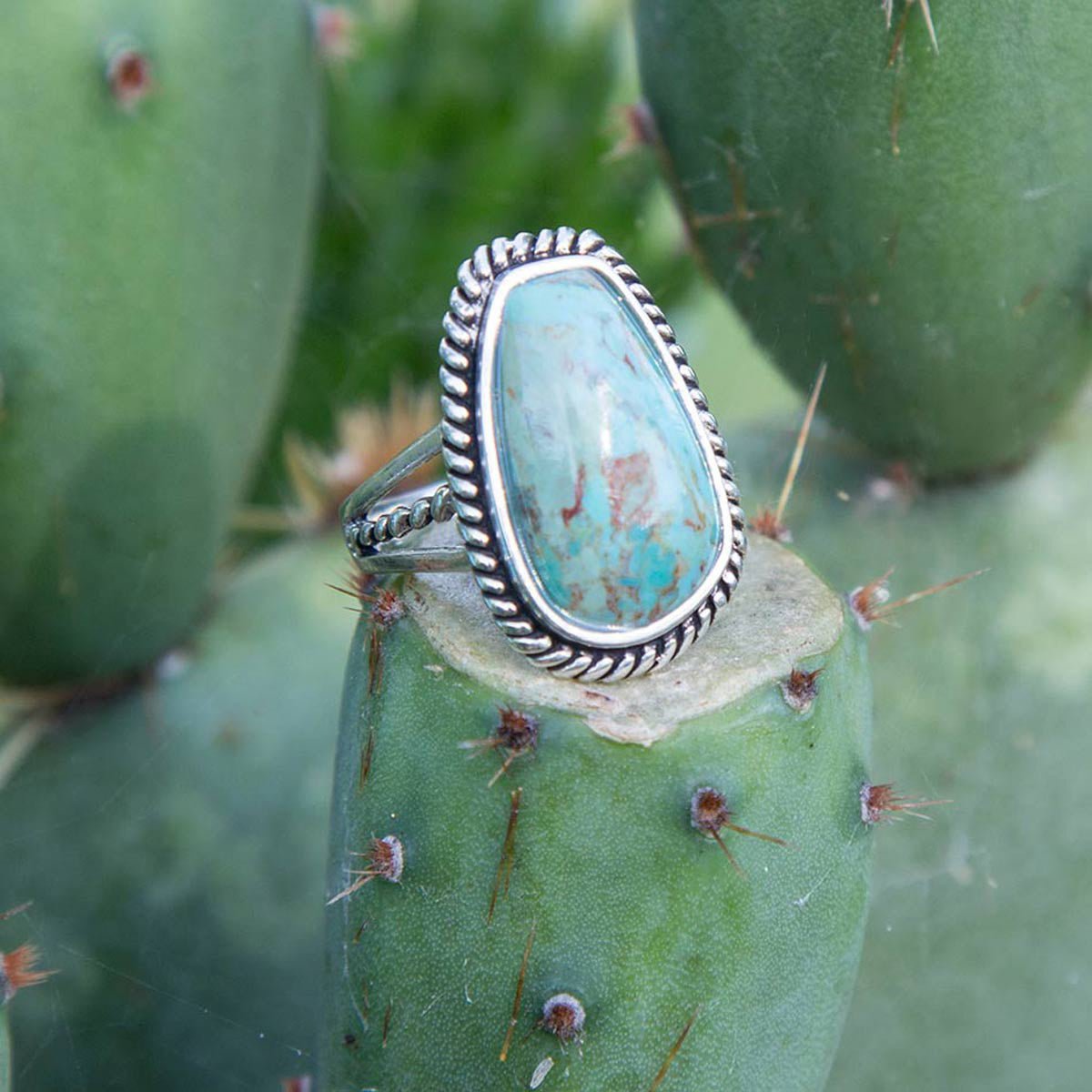 Roped Turquoise Ring - Sterling Silver