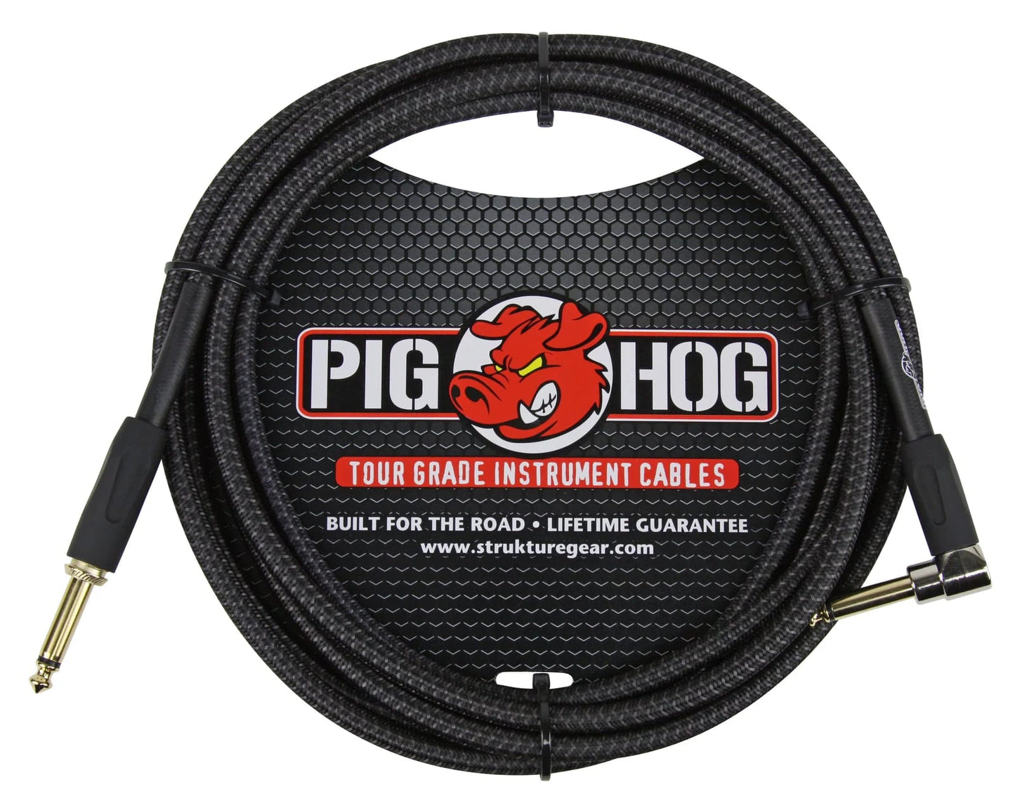 Guitar Instrument Cable 10ft Right Angle Pig Hog PCH10BKR Black Woven