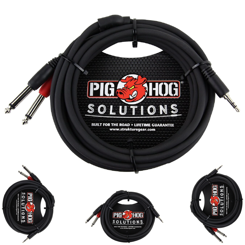 Pig Hog 10ft Male Stereo Breakout Cable 3.5mm to Dual 1/4 Inch PB-S3410