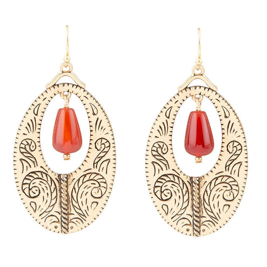 Rustic Orange Carnelian Golden Drop Earrings