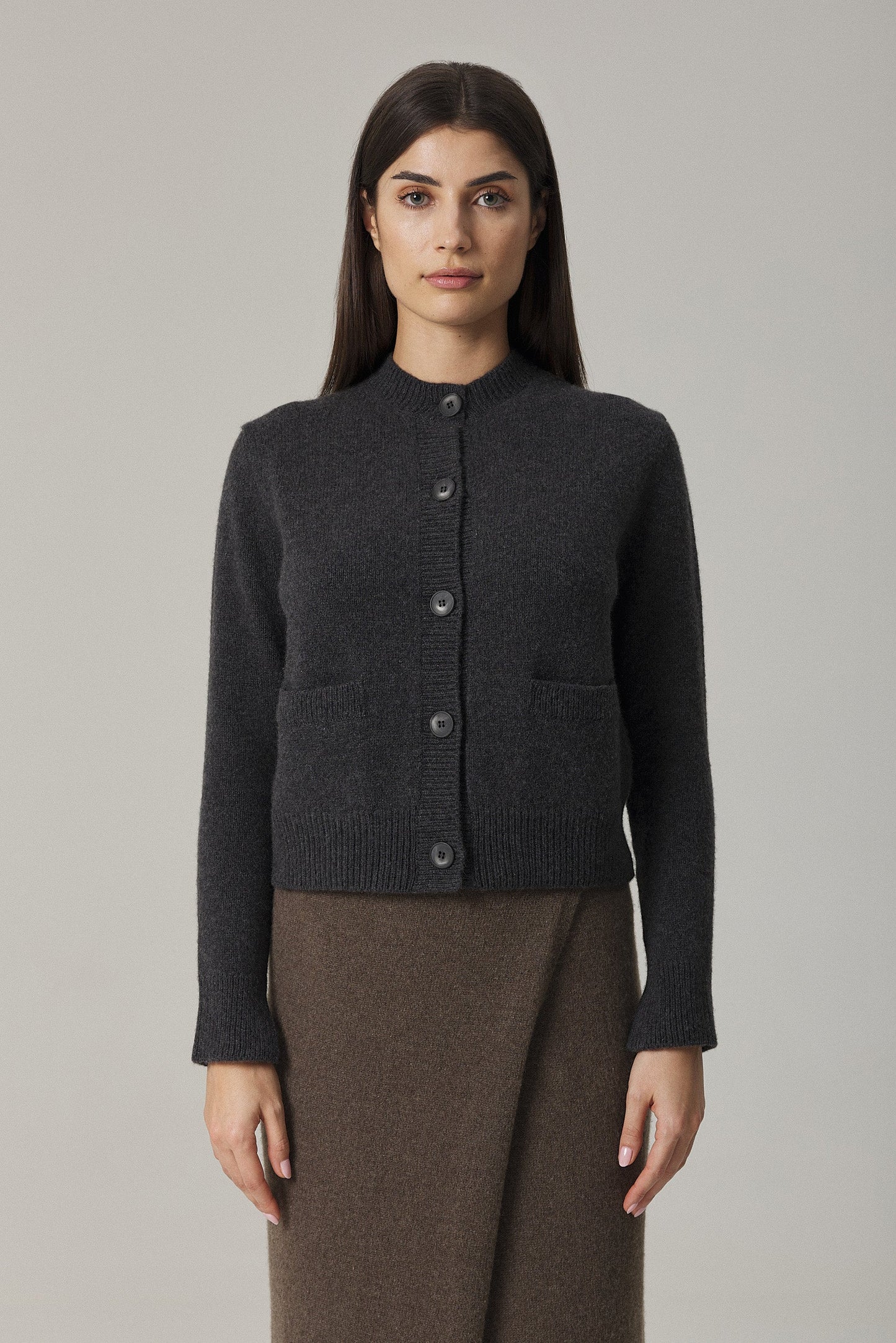 Nyla Anthracite Cropped Cashmere Cardigan