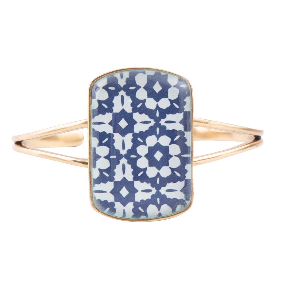 Santorini Cobalt Blue and White Golden Cuff Bracelet