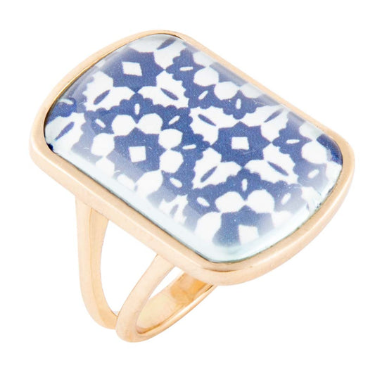 Santorini Cobalt Blue and White Golden Ring