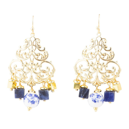 Santorini Cobalt Blue Lapis and Golden Chandelier Earrings