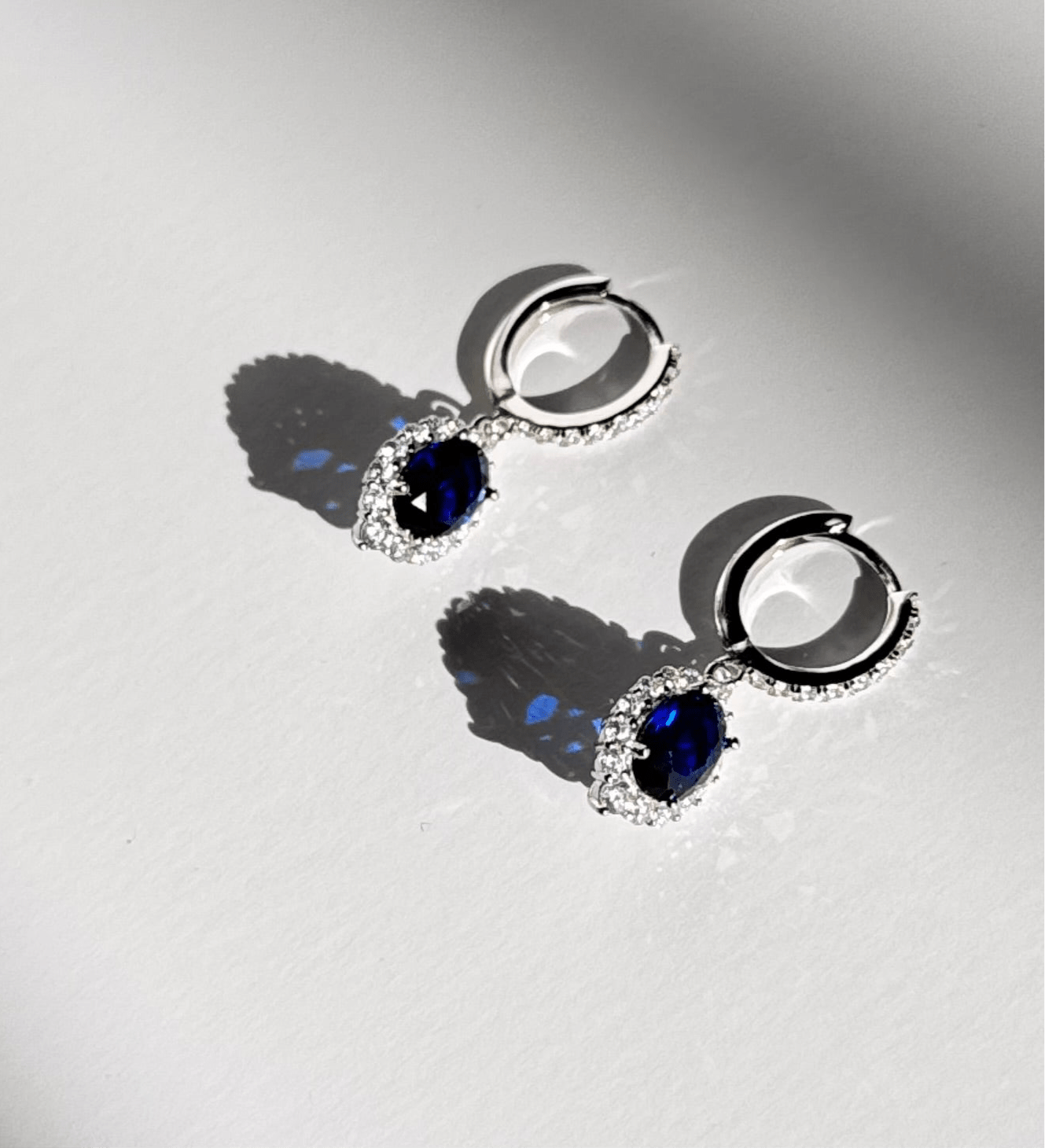 Sapphire Blue 925 Sterling Silver Jewelry Set Hoop Earrings & Pendant Necklace Amtikiss Casuals