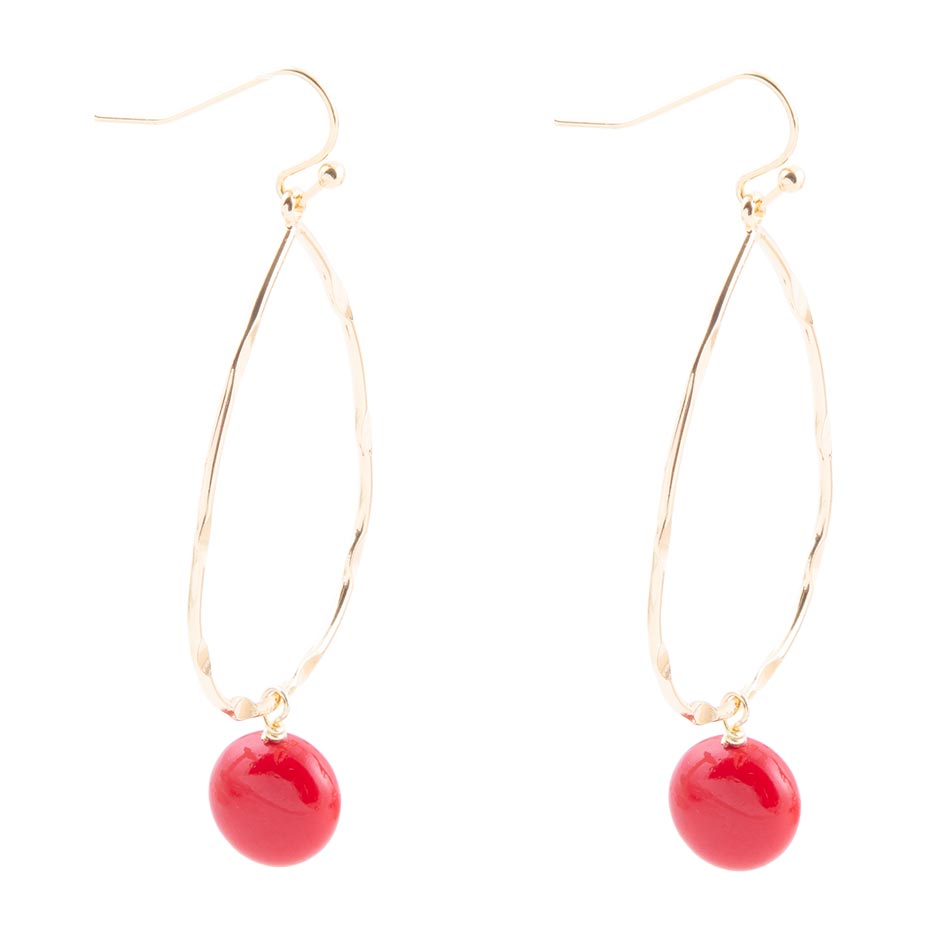Scarsdale Red Shell Pearl Golden Drop Earrings