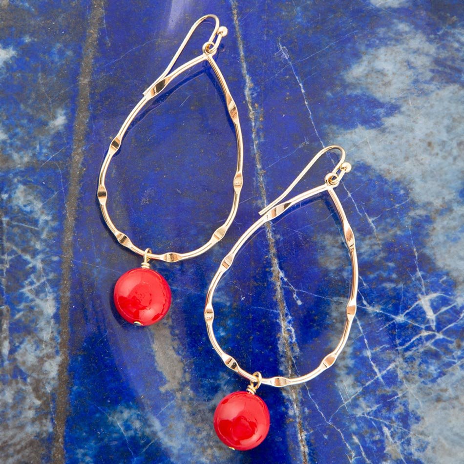 Scarsdale Red Shell Pearl Golden Drop Earrings