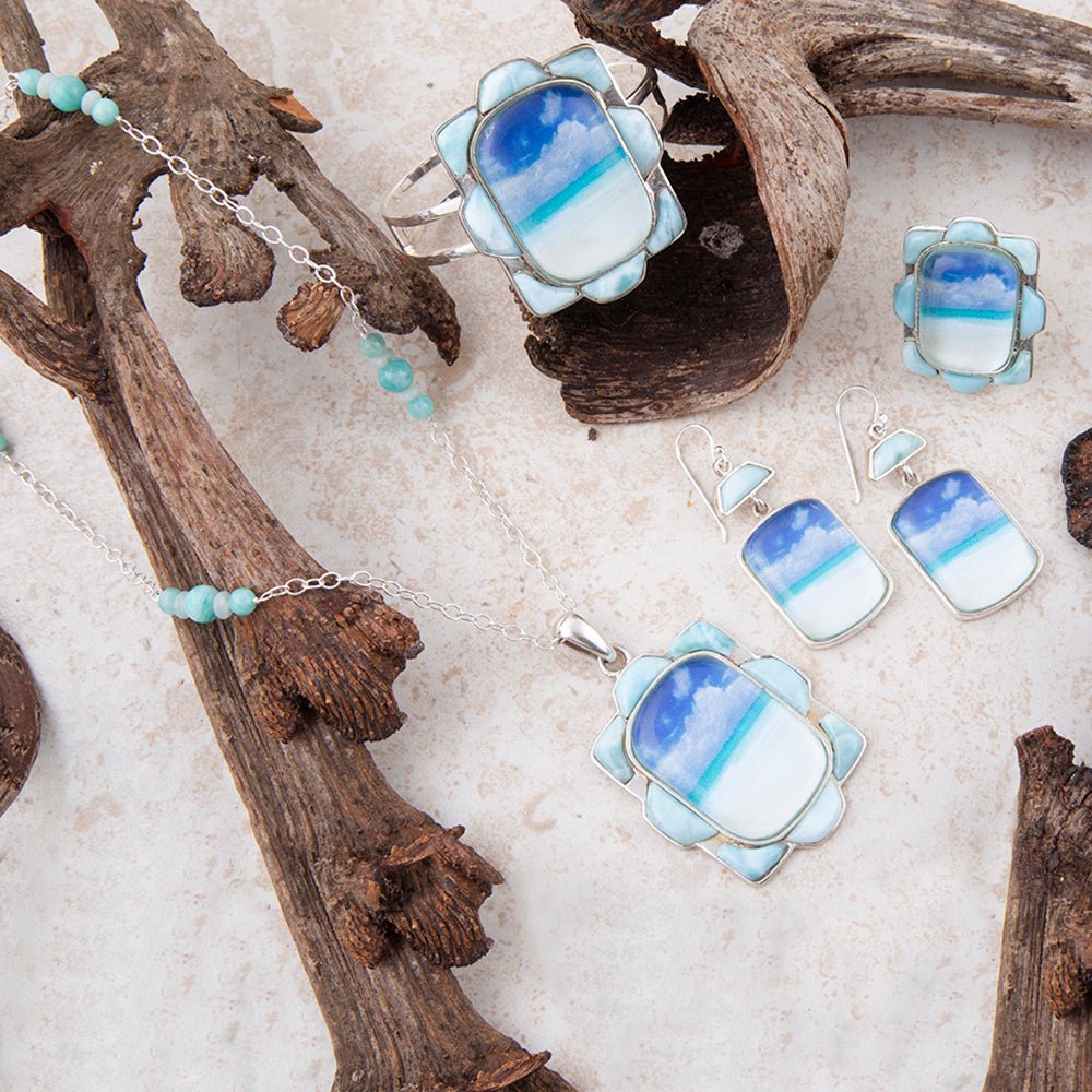 Scenic Beach Blue Larimar and Sterling Silver Drop Earrings