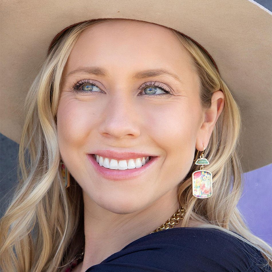 Scenic Floral Blue Turquoise Golden Earrings