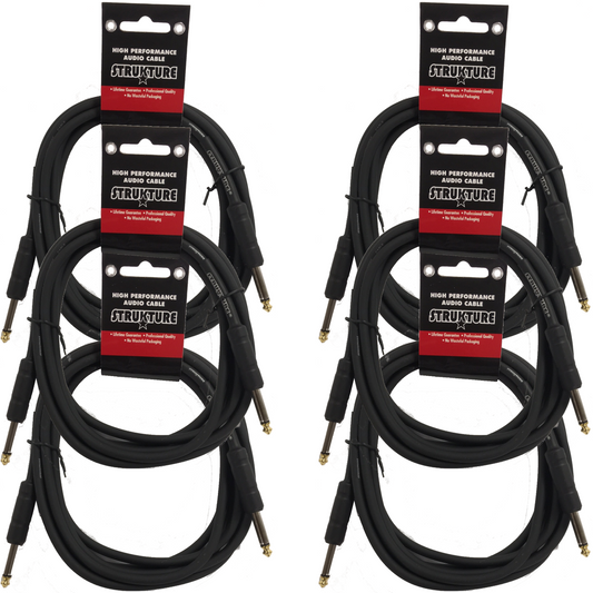 6ft Thick ABS Sleeve Instrument Cable 6 Pack Black Strukture SC06