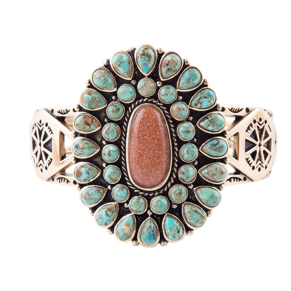 Sedona Blue Turquoise Goldtone Statement Cuff Bracelet