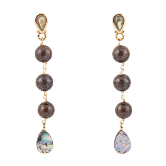Sepia Sea Blue Abalone Post Golden Drop Earrings