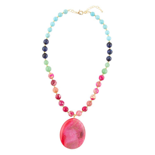 Serape Multi-Stone Pink Magenta Agate Pendant Necklace
