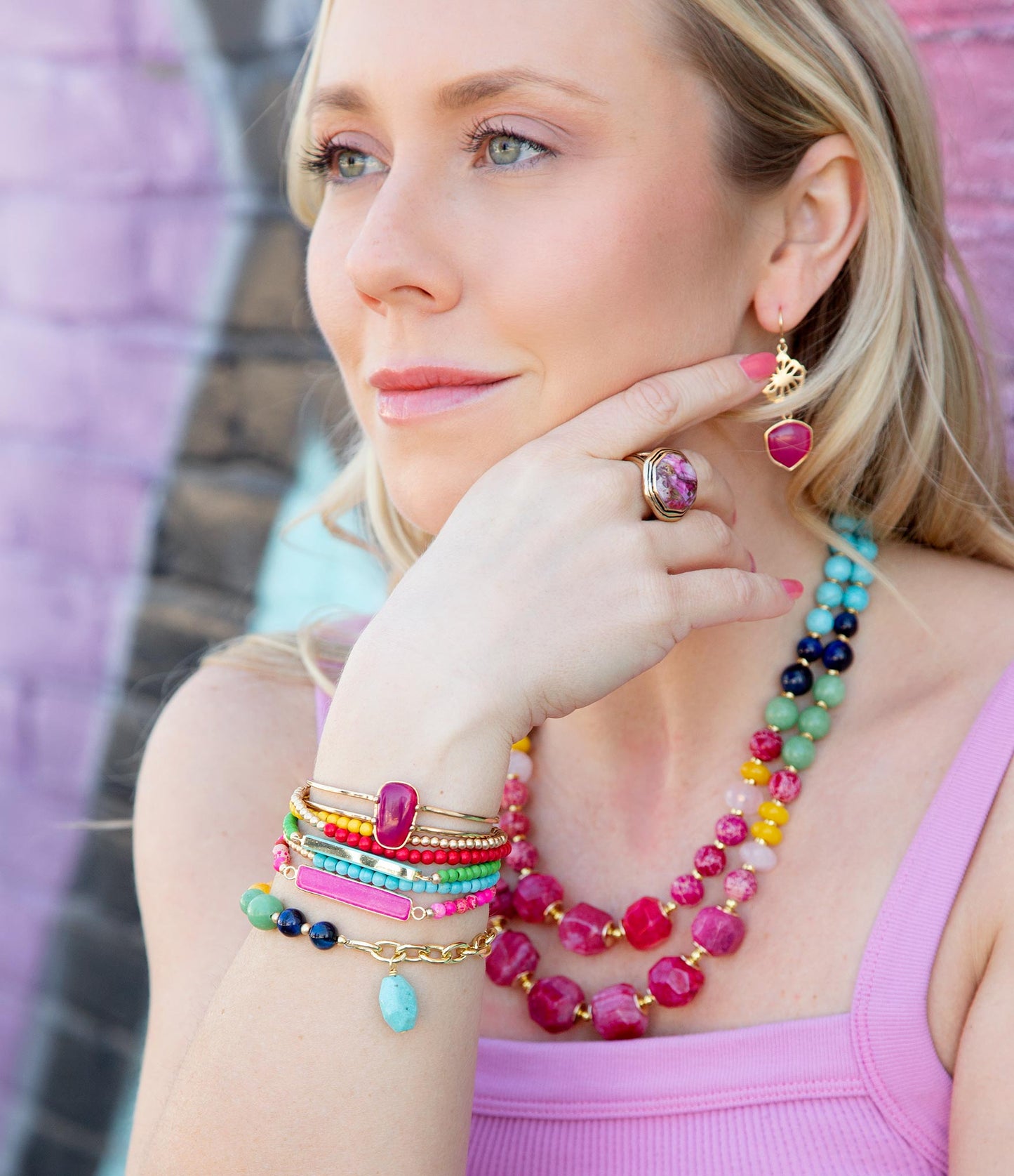 Colorful Serape Multi Stone Statement Necklace