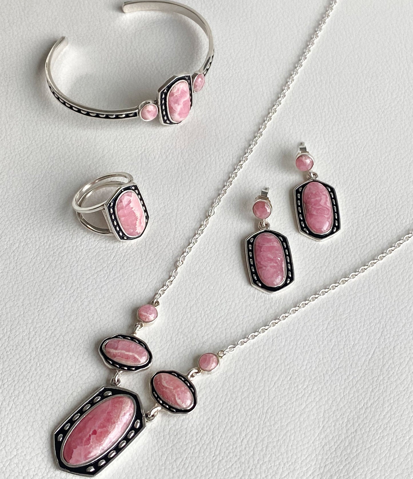Shielded Pink Rhodonite and Sterling Silver Necklace