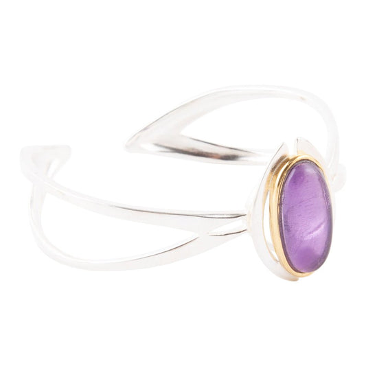 Amethyst Adjustable Cuff Bracelet with Sterling Silver and Gold Overlay