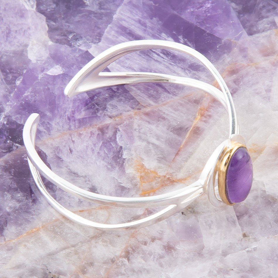 Amethyst Adjustable Cuff Bracelet with Sterling Silver and Gold Overlay