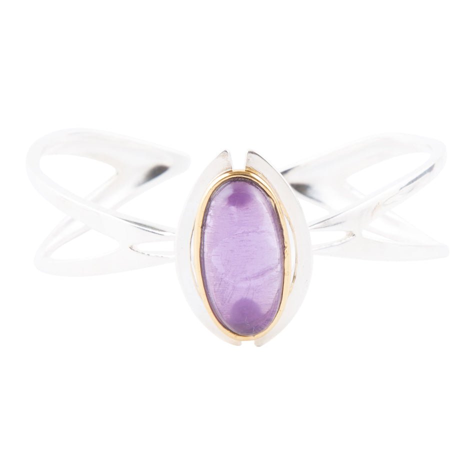 Amethyst Adjustable Cuff Bracelet with Sterling Silver and Gold Overlay