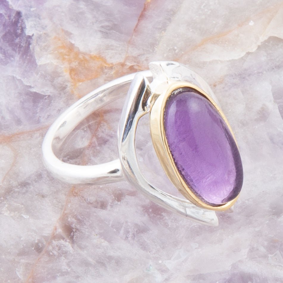 Purple Amethyst Sterling Silver and Gold Ring Shine Bright