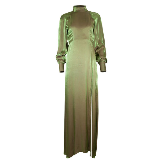 Green Ming Satin Gladiolus Dress with High Neck ADIBA