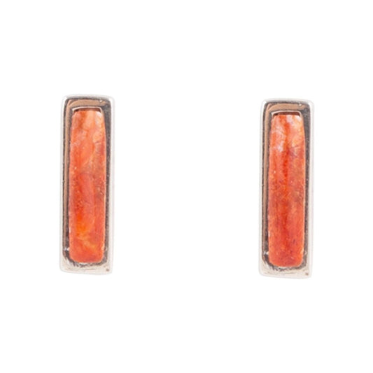 Short Linear Orange Sponge Coral and Sterling Earrings