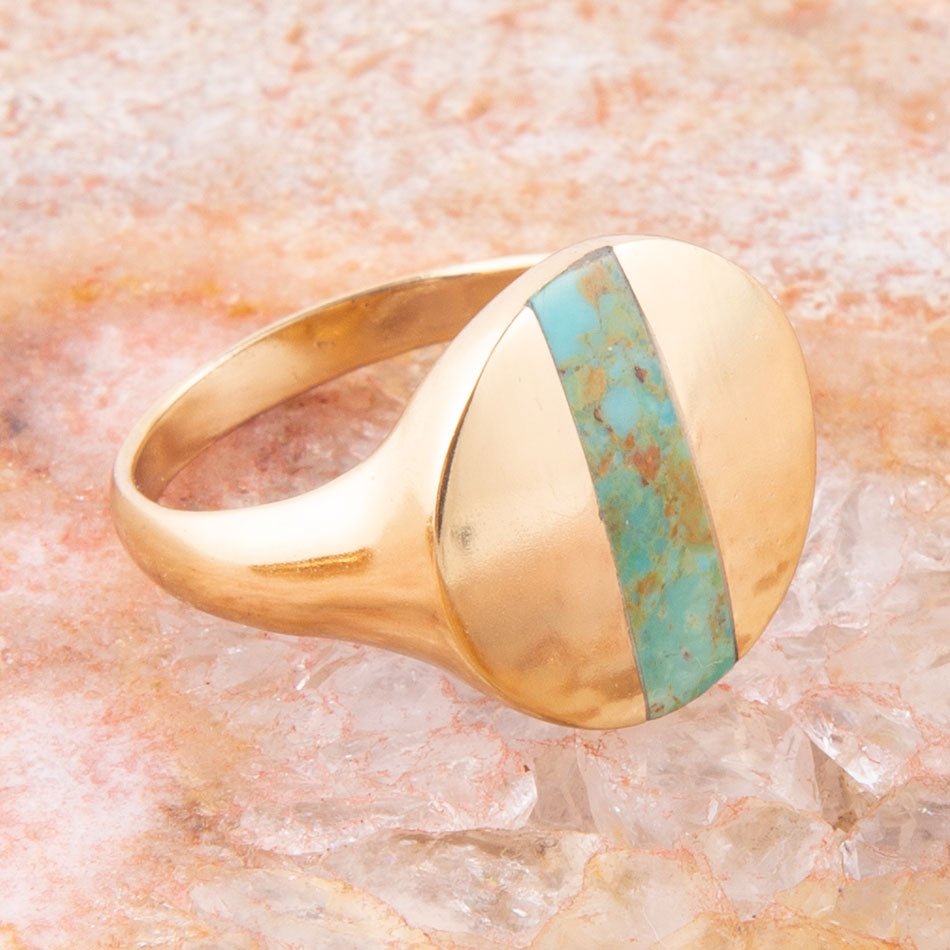 Signet Turquoise and Bronze Circle Ring