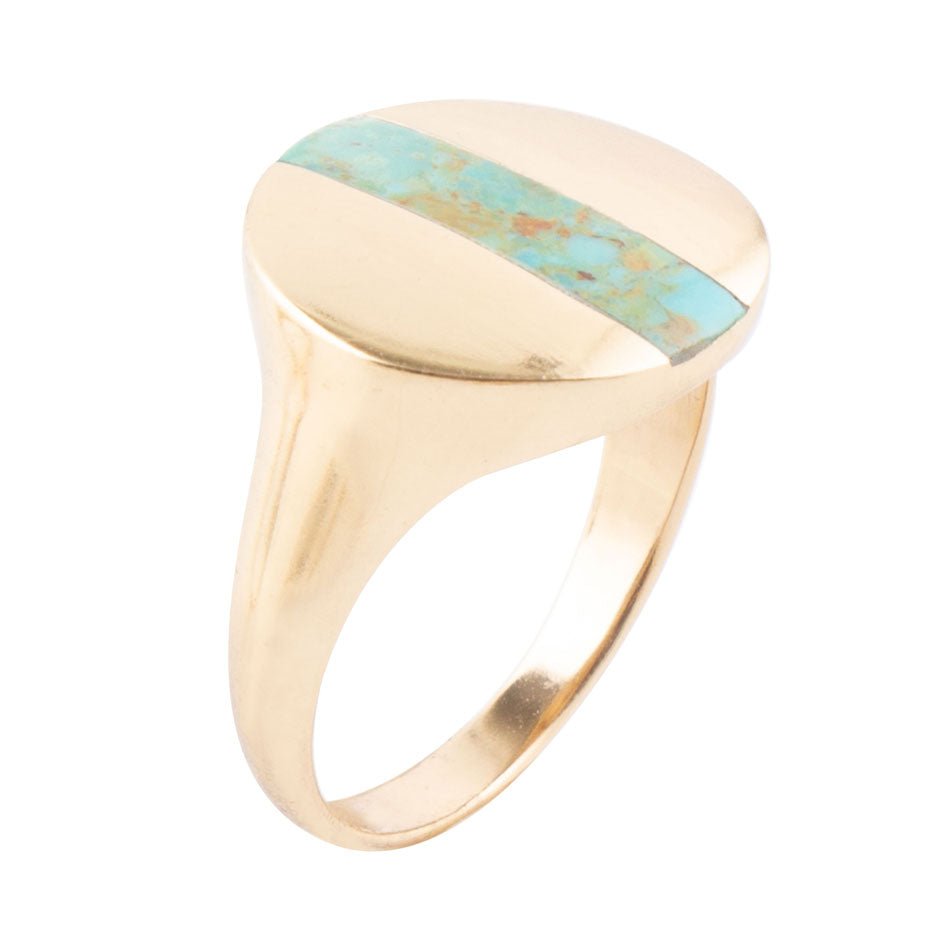 Signet Turquoise and Bronze Circle Ring