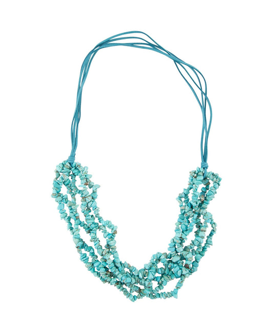 Six Strand Blue Turquoise Magnesite and Leather Statement Necklace
