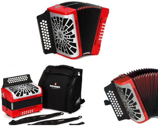 Hohner Compadre Red Diatonic Accordion Keys of F/Bb/Eb